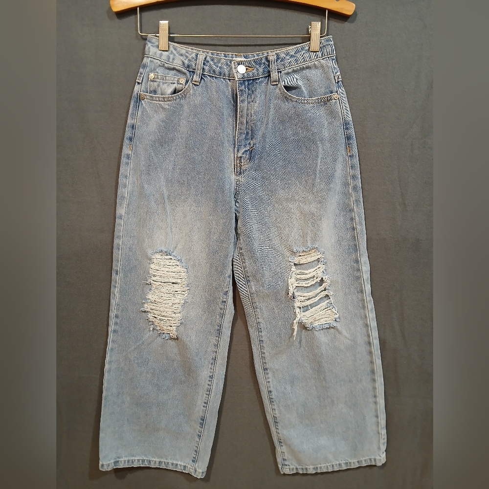 Habitual Girl Juniors Jeans 14 Blue Demin Wide Leg Distressed